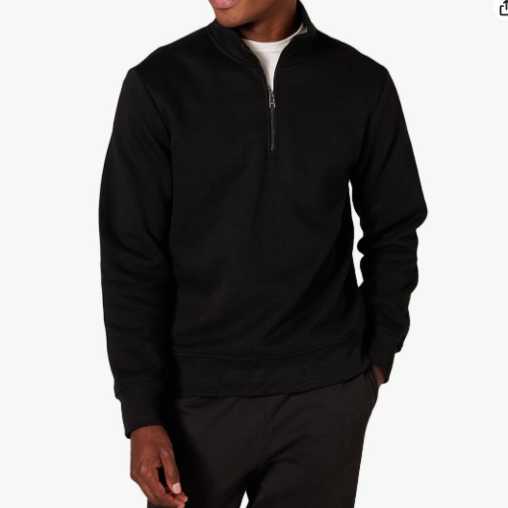 Mens Long-Sleeve Quarter-Zip Pullover Fleece Sweatshirt - Black - XXL